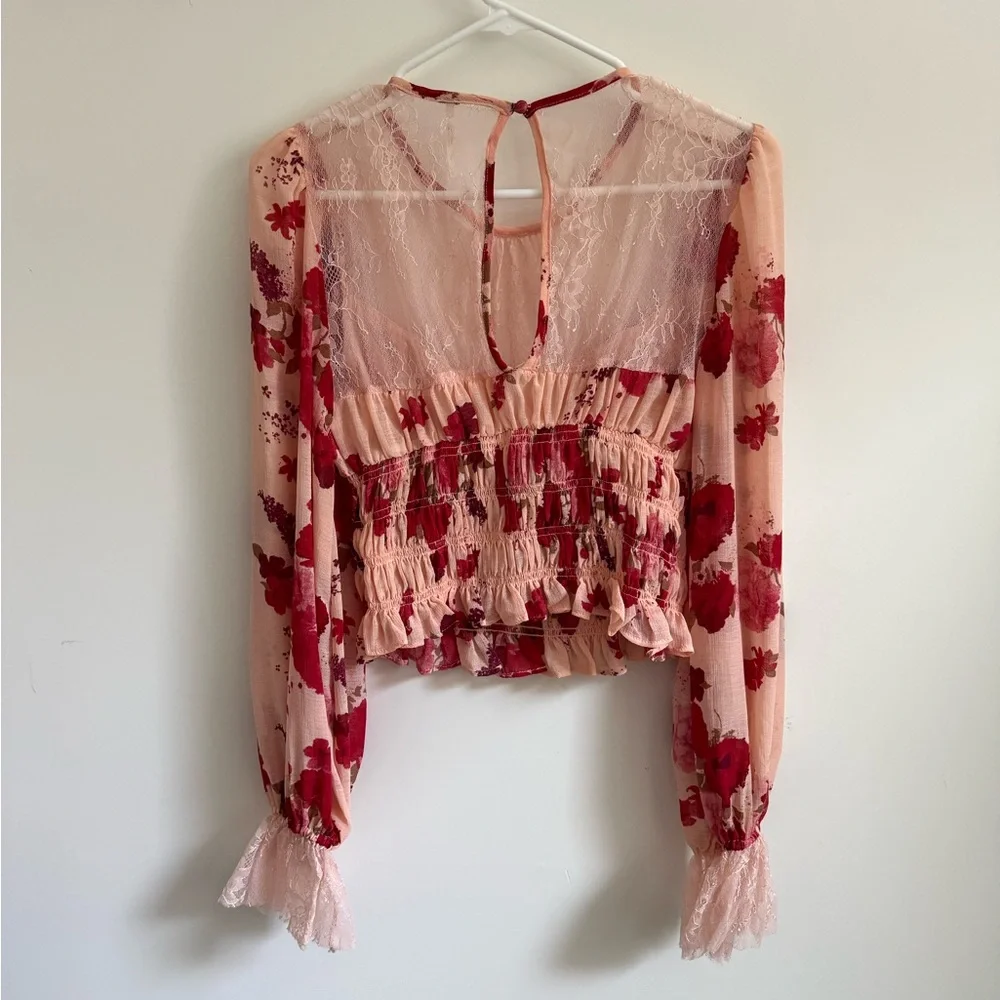 Free People Daphne Blouse in a pink and red floral